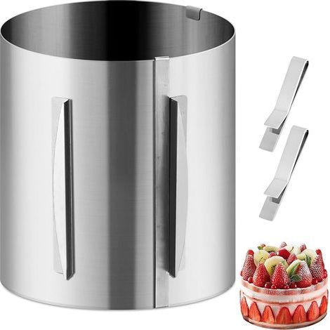 Cercle à Tarte Réglable Ø16-30cm avec 2 Clips Fixation et échelle, Cercle Gâteau Haut 20cm, Moule Collier Patisserie, Anneau Cuisson Acier Inoxydable pour Gâteaux Ronds, Mousse, Desserts et Tartes (1/5)