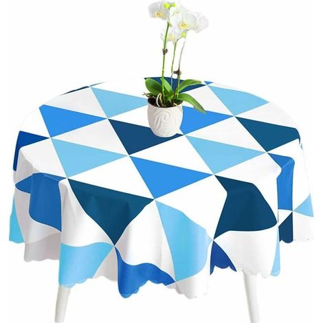 Nappes Nappe Rectangulaire PVC Essuyable Tissu de Table Etanche Anti-Tâche Facile à Nettoyer Nappe Treillis Triangulaire de Style Nordique Convient pour Intérieur Extérieur (Bleu, Ronde 140cm) (1/4)