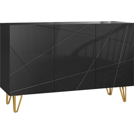 Mobiles Regalsystem mit 2 Schränken und verstellbarem Einlegeboden, aus Spanplatte und Metall, 120 x 40 x 75 cm, schwarz und gold