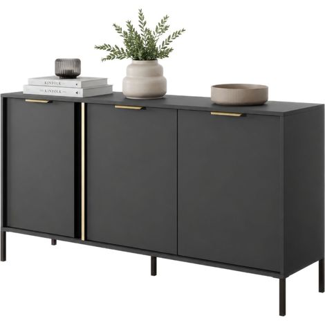 Credenza Hamagami, Madia 3 Ripiani, Apertura Battente, 3 Ante, 153x40x81h cm Nero
