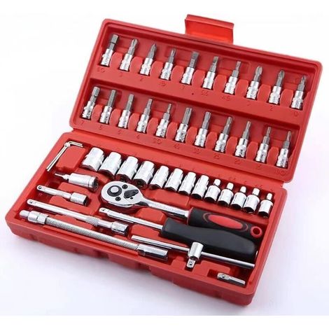 Jeu de 46 clés à douille 1/4" avec étui de rangement, clé à douille et jeu d'embouts de tournevis - Idéal pour la réparation automobile à domicile