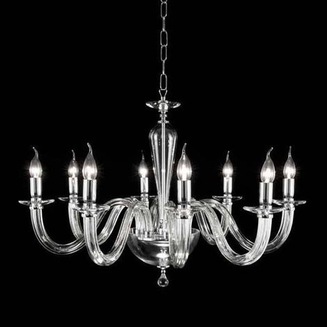 Lampada a sospensione D82 cm RAVEL 8 luci in vetro lavorato a mano CROMO (1/2)