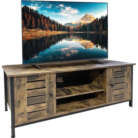 Mobile TV Porta Televisore Legno 2 Ripiani + Ante Design Moderno Industriale