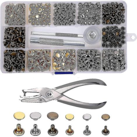 Rivets en cuir, lot de 240, 2 tailles, rivets doubles, clous tubulaires en métal (1/5)