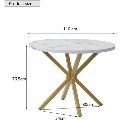 Runder Esstisch 100cm Weiß+Gold, MDF-Platte, Metallbeine, für 4-6 Personen (1/5)