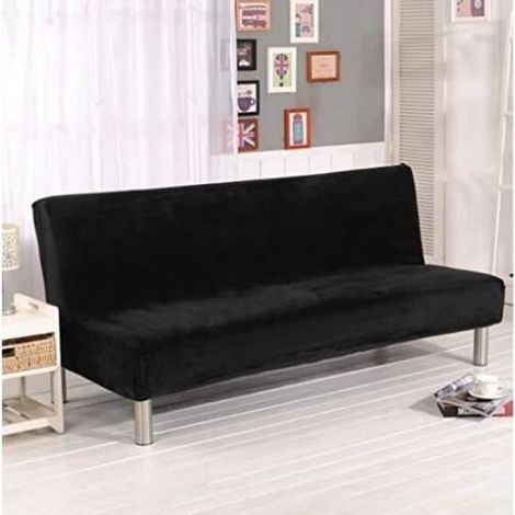 1 Housse de canapé-lit, élastique sans accoudoirs, polyester solide, pour sofa 180-210cm, noir