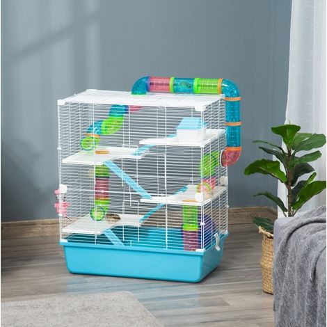 CHICFURN Jaula para pequeños animales 59 x 36 x 69 cm de metal azul claro con rueda (1/5)