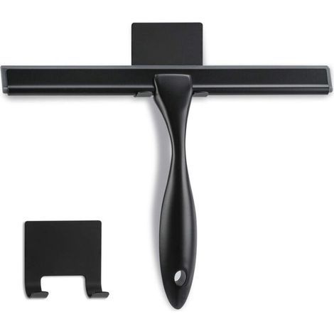 Raclette de douche - 25,4 cm - Noir mat - Raclette multifonction en acier inoxydable pour salle de bain, portes de douche, miroirs, carreaux et fenêtres de voiture - 100 % sans rayures, (1/5)