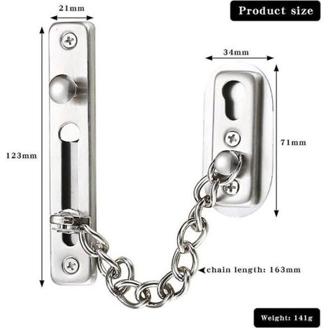 Chaîne De Sécurité - Acier Inoxydable 304 - Pour Porte Intérieure - 163 Mm - Avec Vis D'Installation (1/5)