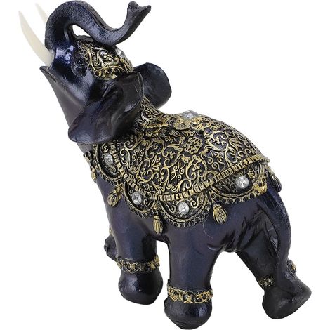 Figurine d'éléphant en résine, symbole de richesse et de chance Feng Shui, statue d'éléphant décorative pour la maison, cadeau de pendaison de crémaillère, bleu, taille L (1/5)