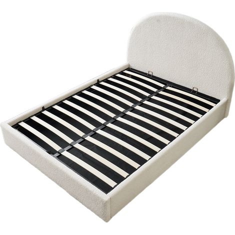 Lit Double Coffre VALENTINA – 180x200 cm – Tissu Doudou Blanc – Avec Grand Rangement (1/5)