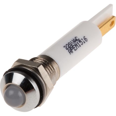 Voyant LED lumineux  Blanc RS PRO, dia. 8mm, 220V c.a., IP67 ( Prix pour 1 ) (1/2)