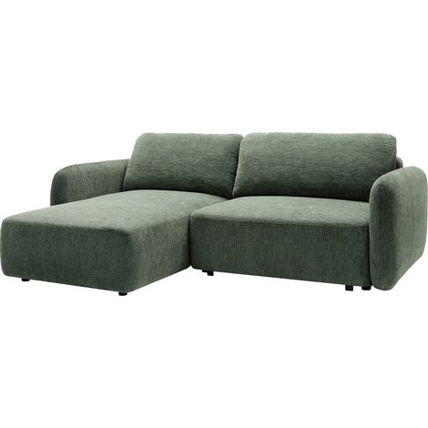 Canapé d'angle gauche convertible en tissu chenille vert sapin PLUFATI (1/5)