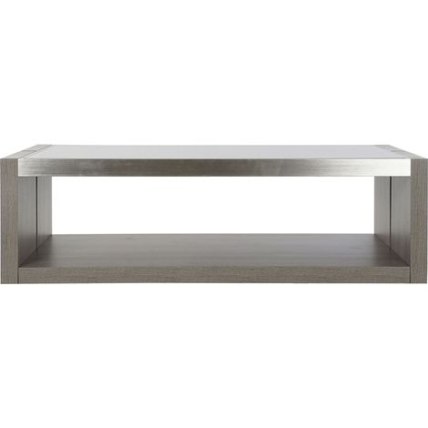 Table basse en bois chêne, aluminium et verre coloris gris - longueur 120 x profondeur 60 x hauteur 37 cm -PEGANE- (1/4)
