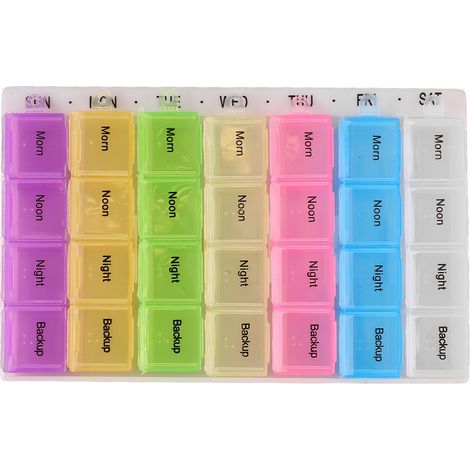Distributeur hebdomadaire de pilules 28 compartiments couleurs variées boîte transparente amovible pour vitamines et huiles de poisson familiales (1/5)