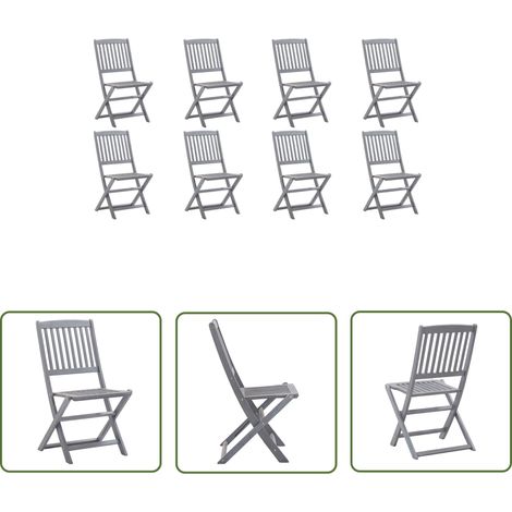 The Living Store Chaises pliables d'extérieur lot de 8 Bois d'acacia solide - Chaise De Jardin - Mobilier De Jardin - Chaise Pliable - Acacia - Meuble Extérieur (1/5)