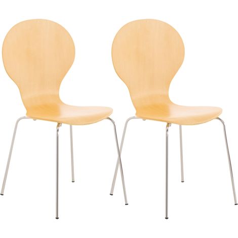 Juego de 2 sillas apilables de cocina comedor con respaldo redondeado en madera clara y metal cromado 100003087 (1/5)