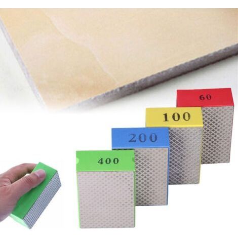 Lot de 4 tampons de polissage diamant à la main, blocs de ponçage diamantés , blocs de ponçage pour pierre, céramique, carrelage, verre, 4 niveaux de rugosité – 60 100 200 400 (côté argenté) (1/4)