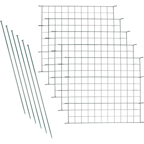 Clôture de jardin - Kit complet avec 5 éléments de clôture et 6 barres de fixation - Bec pour chiot - Clôture métallique verte - Clôture de jardin - Clôture de camping (droite) (1/5)