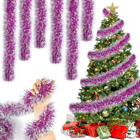 5er Set Weihnachts-Lametta-Girlande 2M Rosa Glitzernd für Innen & Außen