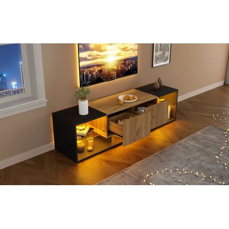 Armoire de télévision à 3 niveaux, conçue pour accueillir des téléviseurs allant jusqu’à 70 pouces. C’est un centre d’évasion technologique moderne, doté d’une plateforme de rangement en verre et de 2 (1/5)