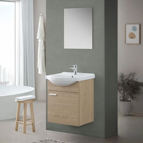 Mobile bagno sospeso 55 cm Rovere Dolomite completo di lavabo e specchio Desya (1/5)
