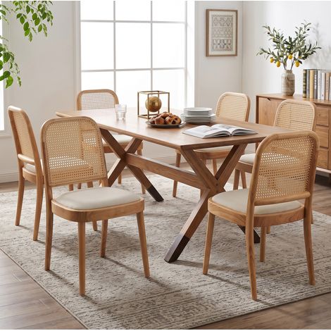 Lot de 4 chaises de salle à manger 52x45x84 cm en bois et rotin naturel, confort au quotidien (1/5)