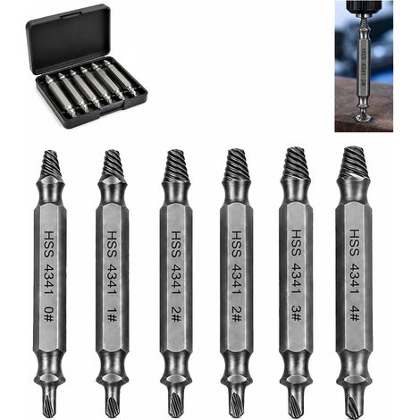 6-Piece Broken Screw Extractor Kit, Sandblasted Alloy Steel, Stud Extractor for Removing Damaged Screws, Rusty Bolts and Stuck Fasteners (1/5)
