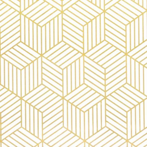 Papier peint autocollant à rayures géométriques de l'hexagone doré - Papier peint autocollant - Pour meubles - Doré et blanc - 45 x 500 cm - Papier cadeau de Noël