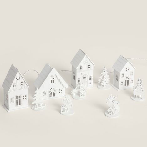 Village de Noël Décoratif Bois avec Éclairage LED Luvia Bois Clair ↑11 cm (1/5)