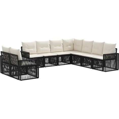 Gartensofa-set 9 pcs Schwarz und Cremeweiß Poly-Rattan vidaXL