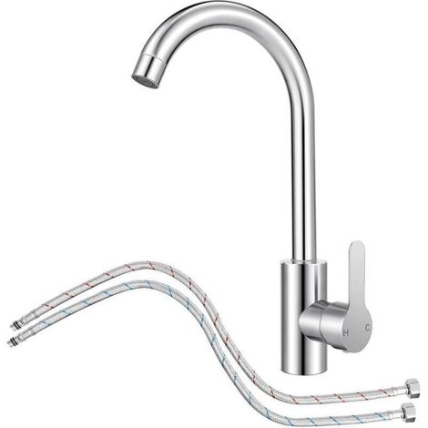 Grifo de cocina extraíble de acero inoxidable, mezclador de 360° con ducha flexible, diseño curvo práctico para fregadero (1/4)