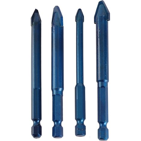 4pcs Drill Bits Crooked Head Non Slip 6.35mm Hex Shank Drill Bit for Glass Concrete Tiles (1/5)