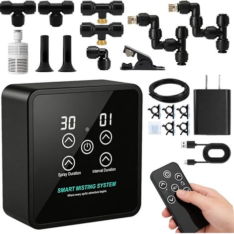 Système de Brumisation Intelligent pour Terrarium avec Télécommande Kit d'Atomisation Automatique avec Minuteur pour Reptiles Amphibiens et Plantes (1/5)