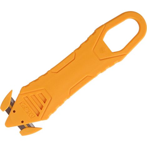 Cutter de sécurité jaune à double lame ergonomique, outil d'ouverture de colis pour la maison, facilitant le travail (1/5)