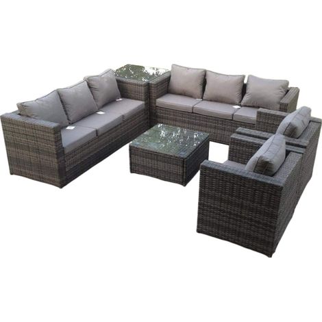 Fimous 8-Sitzer Grau Rattan Sofa Set Couchtisch Arm Stuhl Outdoor Gartenmöbel
