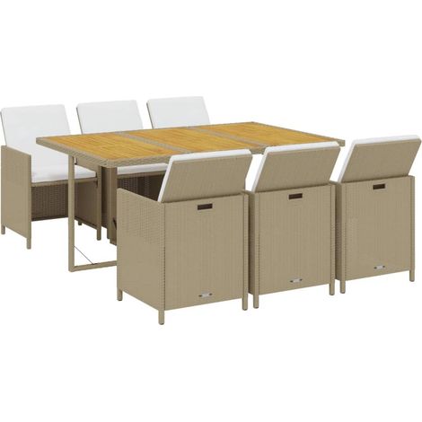 7 Piece Garden Dining Set with Cushions Poly Rattan Beige vidaXL (1/2)