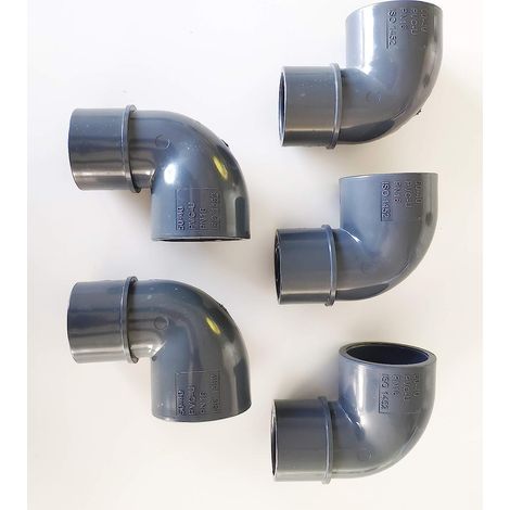 Lot de 5 Coudes PVC Pression 90° Male Femelle / 50mm intérieur vers 50mm extérieur intérieur PN16 / Piscine et arrosage