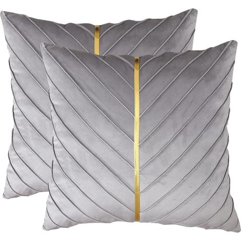 Housse de Coussin Lot de 2 Taie d'oreiller en Velours Plissé 40 x 40 CM Décoration de Lingots d'or pour Maison Salon Chambre Gris (1/5)