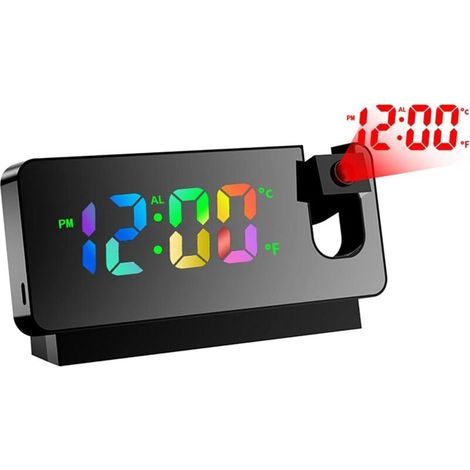 Réveil à projection de plafond, réveil miroir avec écran LED, réveil à projection avec température, snooze, mode nuit, luminosité réglable, horloge numérique pour chambre, bureau