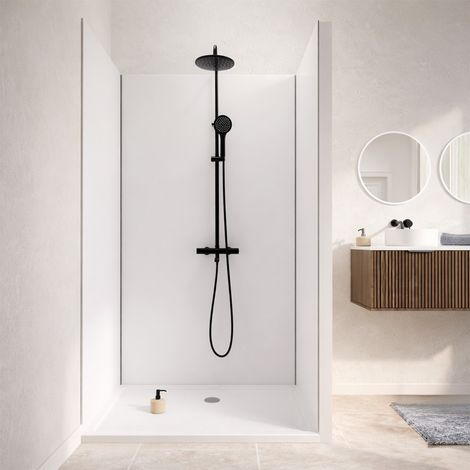 Set di 3 pannelli murali alluminio bianco 80+120+80x210 cm e profili cromati