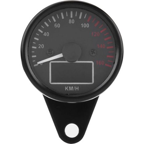 Universal Digital LED LCD Motorcycle Speedometer Tachomètre, 0-160 Km/H Retro Noir, étanche avec Objectif Transparent. (1/4)