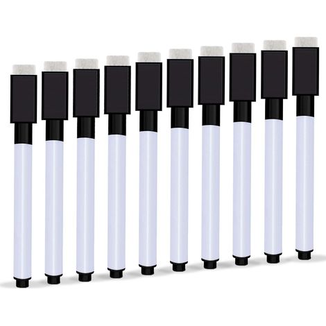 Feutre Tableau Blanc Effacable 10 Pièces Marqueur Tableau Blanc Effacable Magnetique Faible Odeur Feutre Ardoise, Stylo Noir une Ldéal pour Maison Bureau ou L'école