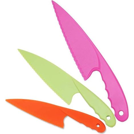 Couteaux de Cuisine en Plastique,3 Pack Couteaux de Sécurité pour Enfants Couteaux à Légumes en Nylon en 3 Tailles pour Pain Salade de Laitue Sans BPA