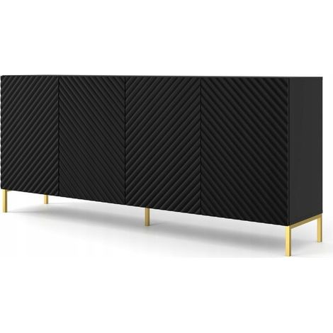 Commode de rangement Meuble universel noir mat 200x87x42cm SURFA sur pieds avec 4 portes