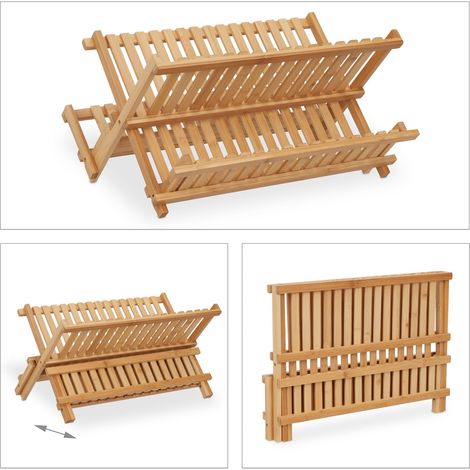 Scolapiatti pieghevole a 2 livelli per stoviglie pratico facile da riporre 55 x 30 x 20 cm in bambù naturale 130013092