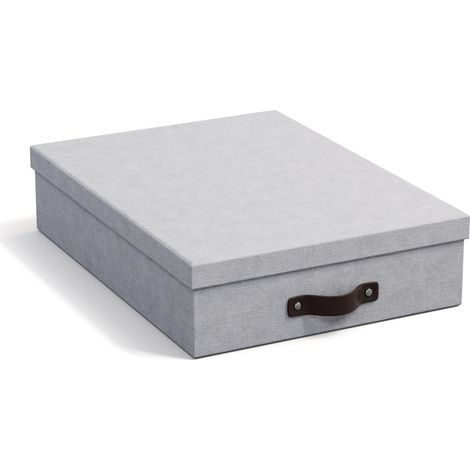 Organisateur de Bureau pour Documents A4, Brochures, etc. – Rangement Bureau Avec Couvercle et Poignée – Boite de Rangement en Panneau de Fibres et Papier - Gris Clair (1/5)