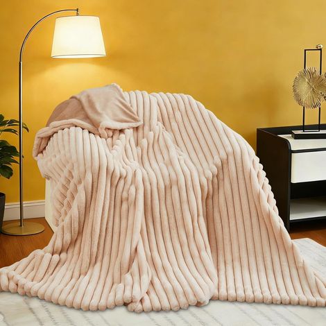 Fleece Blanket - Soft and Warm Reversible Plush Rabbit Throw for Sofa, Versatile Fluffy Blanket for Bed, Couch, Travel and Camping (Light Brown, 160x200cm) (1/5)