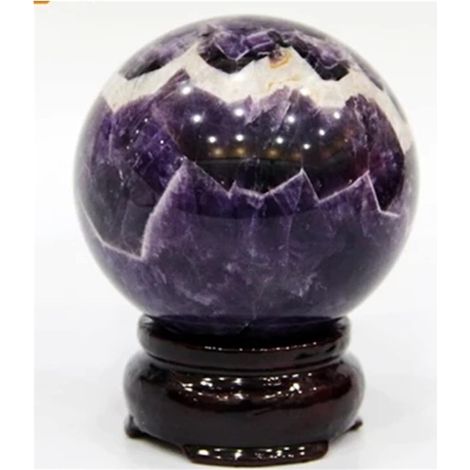 Pierre de gemme de Boule de sphère de Cristal d'améthyste Naturelle + décoration de Base en Bois Collections de la Maison (1/5)
