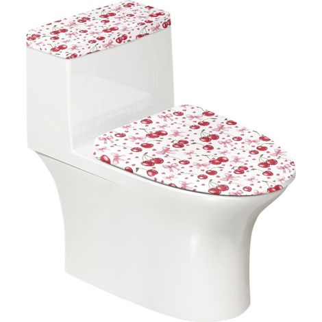 Couvre-cuvette - Couvre-réservoir - Design Bow Cerise - Élastique - Universel - 2 Pièces (1/5)